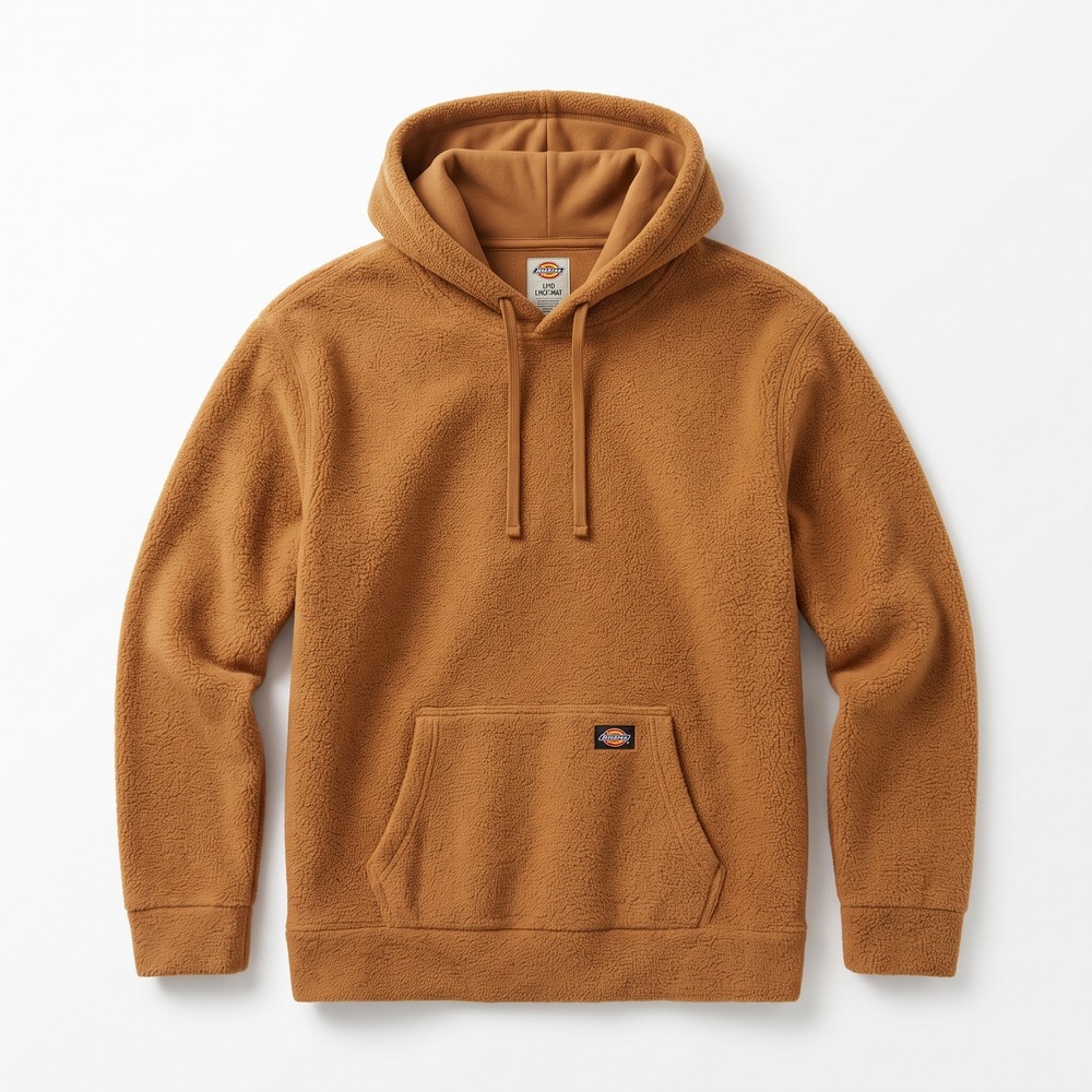 Genuine Dickies Mens Sherpa Fleece Hoodie Brown Pullover L DIC55061GD
